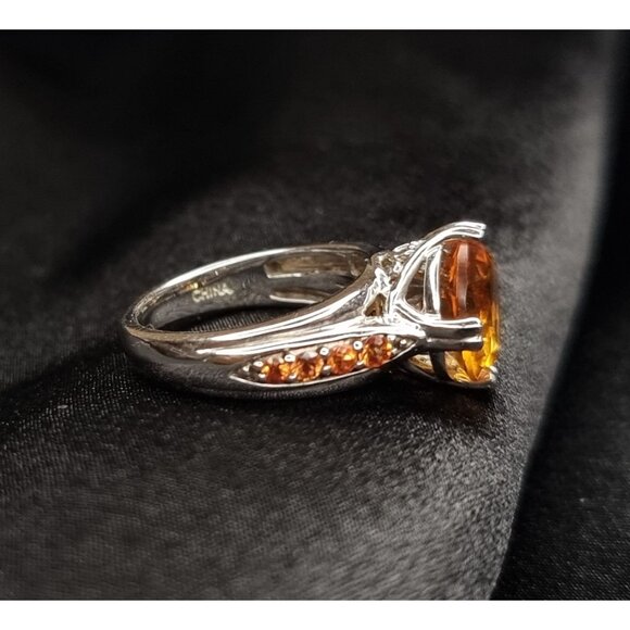 Citrine Tested Sterling Silver Band & Side Stones Made In China - Picture 4 of 5